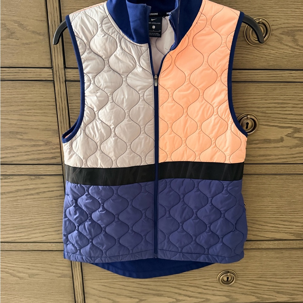 Nike Quilted Colorblock Vest - Coral, silver and navy